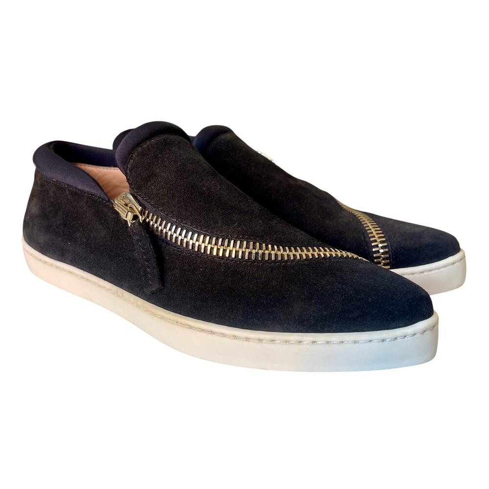 Furla Black Suede Lowtop Gold Zipper Loafers Sneakers